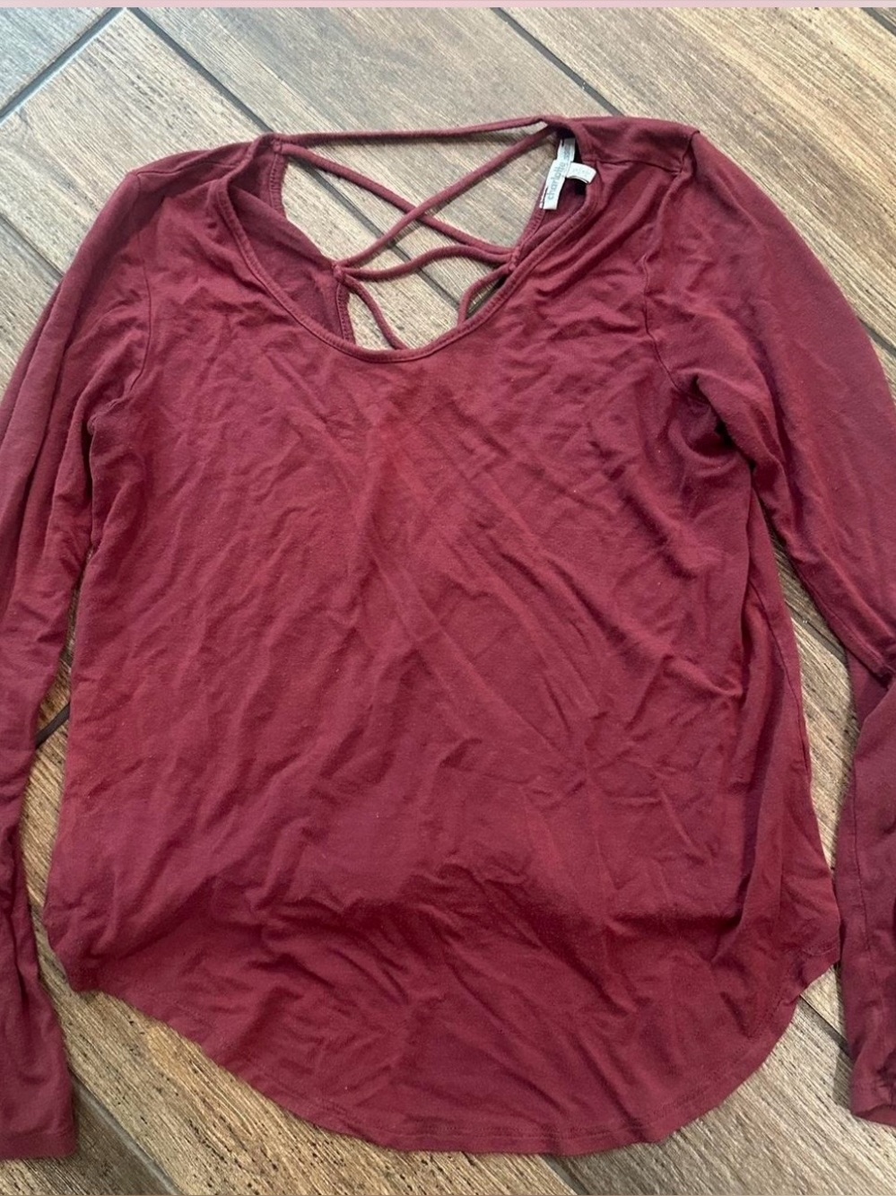 Charlotte Russe Crisscross V-Neck Long Sleeve Top - Burgundy